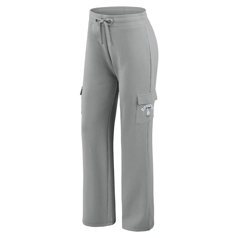 Ensemble sweat à capuche manches longues et pantalon de détente en tricot gaufré grande taille pour femme par Erin Andrews Gray Los Angeles Dodgers