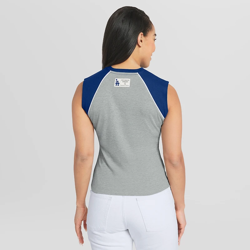 Débardeur raglan court gris chiné Los Angeles Dodgers de la marque WEAR by Erin Andrews pour femme