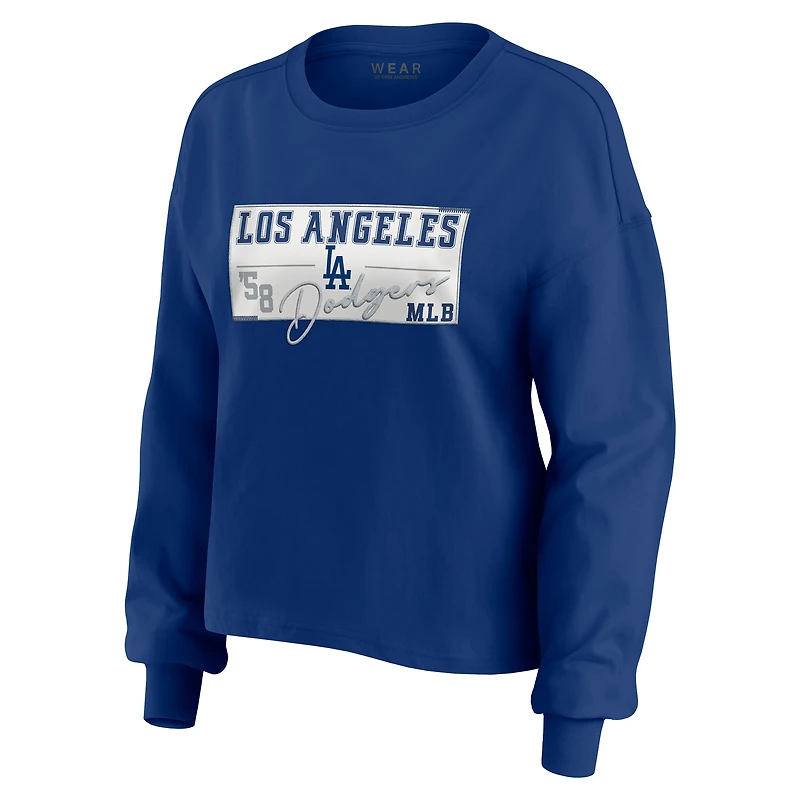 Women's WEAR by Erin Andrews Royal Los Angeles Dodgers Heavy Rugby Jersey Cropped Long Sleeve T-Shirt & Shorts Lounge Set