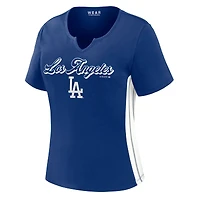 T-shirt court à col cranté Royal Los Angeles Dodgers de la marque WEAR by Erin Andrews pour femmes
