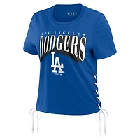 WEAR by Erin Andrews Royal Los Angeles Dodgers T-shirt court à lacets sur le côté pour femmes