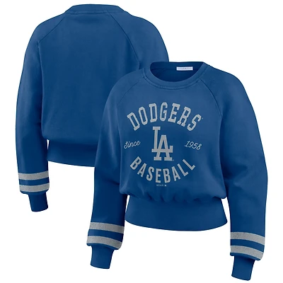 Women's WEAR by Erin Andrews  Royal Los Angeles Dodgers Vintage Washed Cropped Pullover Sweatshirt