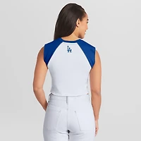 Women's WEAR by Erin Andrews White Los Angeles Dodgers Cooperstown Cropped Raglan Tank Top