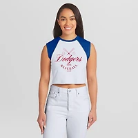 Women's WEAR by Erin Andrews White Los Angeles Dodgers Cooperstown Cropped Raglan Tank Top