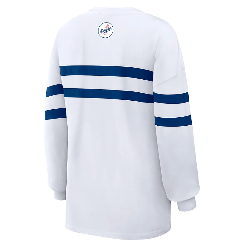 T-shirt rayé oversize à manches longues pour femmes WEAR by Erin Andrews, Los Angeles Dodgers, blanc