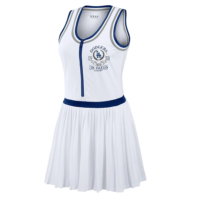 Robe débardeur blanche à col rond, fermeture éclair et plissée, en mélange de trois matières, la marque WEAR by Erin Andrews, pour femme, Los Angeles Dodgers.