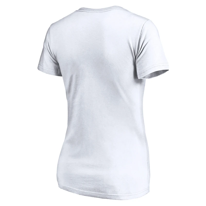T-shirt blanc à col en V avec logo officiel des Dodgers de Los Angeles pour femmes