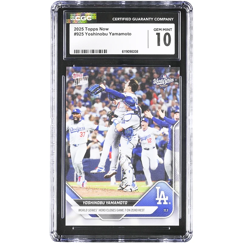 Yoshinobu Yamamoto, héros des Los Angeles Dodgers en Série mondiale 2025 Topps Now, conclut le match 7 sans repos #925, carte authentifiée CGC 10