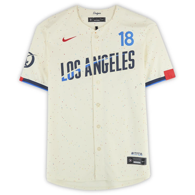 Yoshinobu Yamamoto Los Angeles Dodgers Autographed Cream Nike City Connect Limited Jersey 
