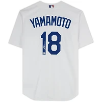 Maillot réplique Nike blanc dédicacé par Yoshinobu Yamamoto des Los Angeles Dodgers