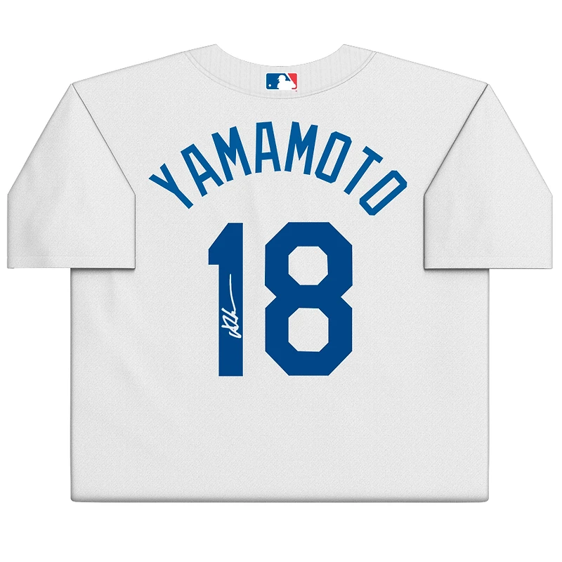 Maillot réplique Nike blanc dédicacé par Yoshinobu Yamamoto des Los Angeles Dodgers