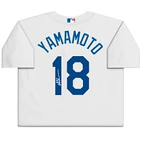 Maillot réplique Nike blanc dédicacé par Yoshinobu Yamamoto des Los Angeles Dodgers