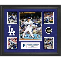Yoshinobu Yamamoto Los Angeles Dodgers Framed 5-Photo Collage with a Piece of Game-Used Ball