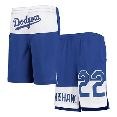 Clayton Kershaw Royal Los Angeles Dodgers Pandemonium Short avec nom et numéro pour jeune