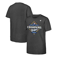 T-shirt de vestiaire des champions la Ligue nationale 2025 Los Angeles Dodgers, Heather Charcoal, pour jeunes fanatiques