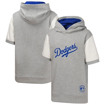 Sweat à capuche manches courtes gris chiné pour jeunes des Dodgers de Los Angeles