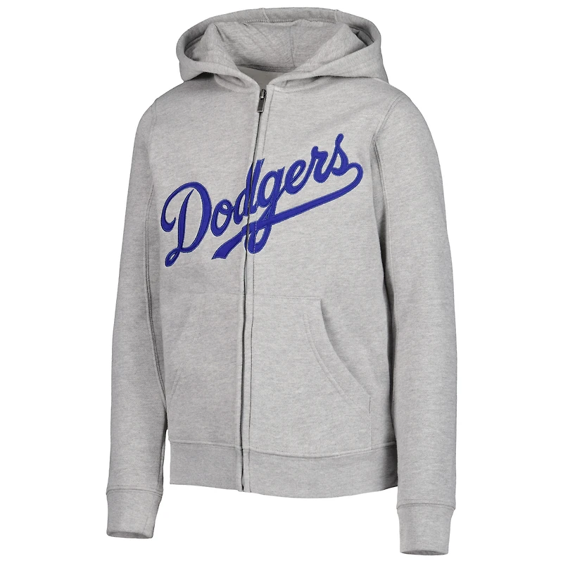 Chandail à capuchon en molleton glissière pleine longueur Los Angeles Dodgers gris chiné pour jeune