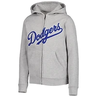 Chandail à capuchon en molleton glissière pleine longueur Los Angeles Dodgers gris chiné pour jeune