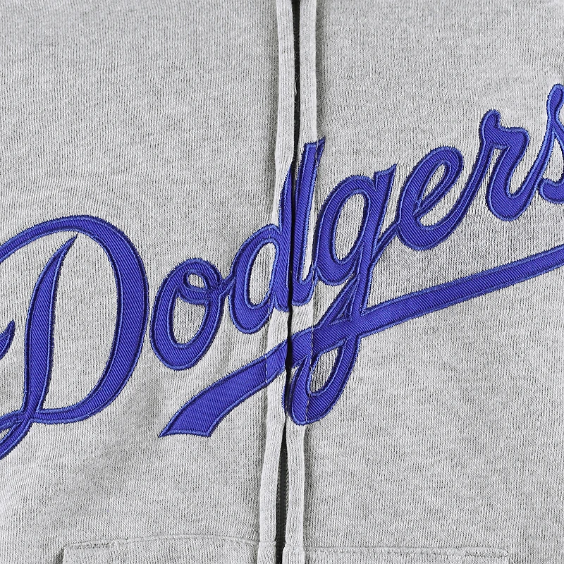 Chandail à capuchon en molleton glissière pleine longueur Los Angeles Dodgers gris chiné pour jeune