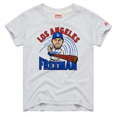 Youth Homage Freddie Freeman Ash Los Angeles Dodgers Caricature Tri-Blend T-Shirt