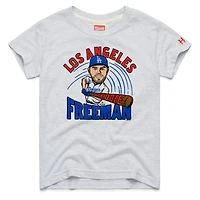 Youth Homage Freddie Freeman Ash Los Angeles Dodgers Caricature Tri-Blend T-Shirt