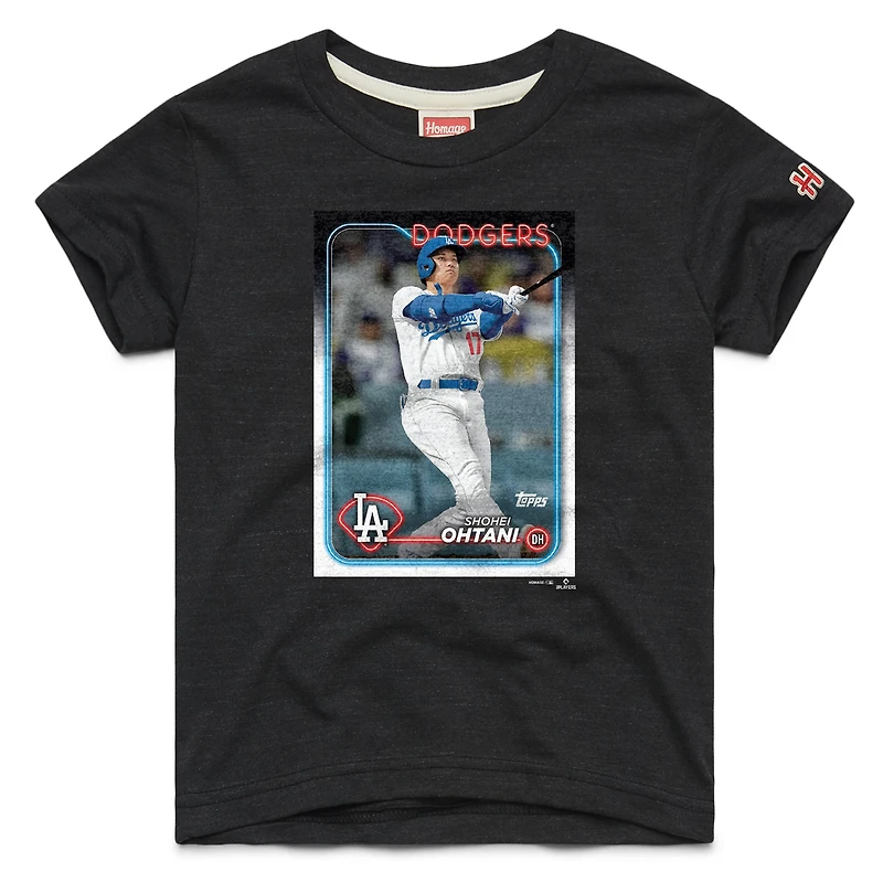 T-shirt en mélange de trois matières, hommage à Shohei Ohtani, Los Angeles Dodgers, couleur anthracite, avec une carte baseball Topps.
