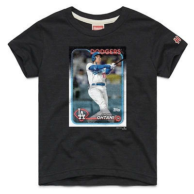 T-shirt en mélange de trois matières, hommage à Shohei Ohtani, Los Angeles Dodgers, couleur anthracite, avec une carte baseball Topps.