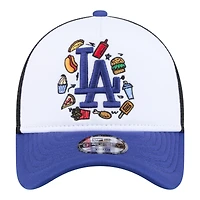 Casquette trucker ajustable New Era blanche/bleu roi Los Angeles Dodgers Food A-Frame 9FORTY pour jeunes