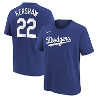 T-shirt Nike Clayton Kershaw Royal Los Angeles Dodgers pour enfant, nom et numéro