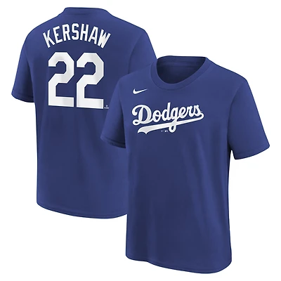 T-shirt Nike Clayton Kershaw Royal Los Angeles Dodgers pour enfant, nom et numéro