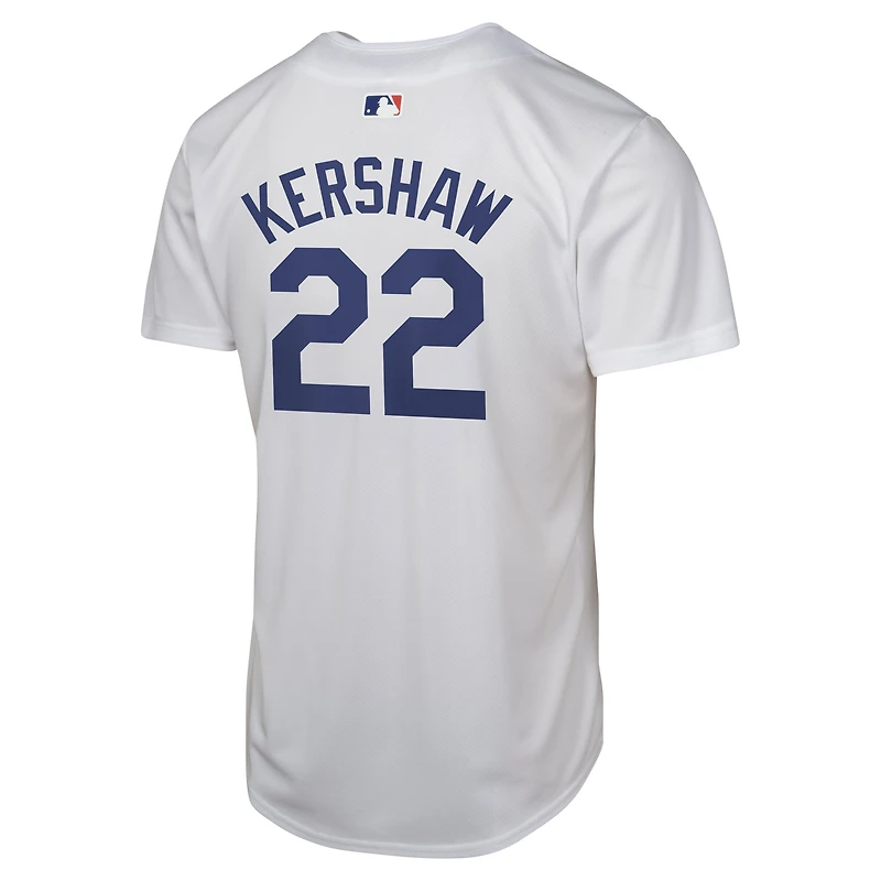 Maillot Nike Clayton Kershaw pour jeune joueur à domicile des Dodgers de Los Angeles, blanc