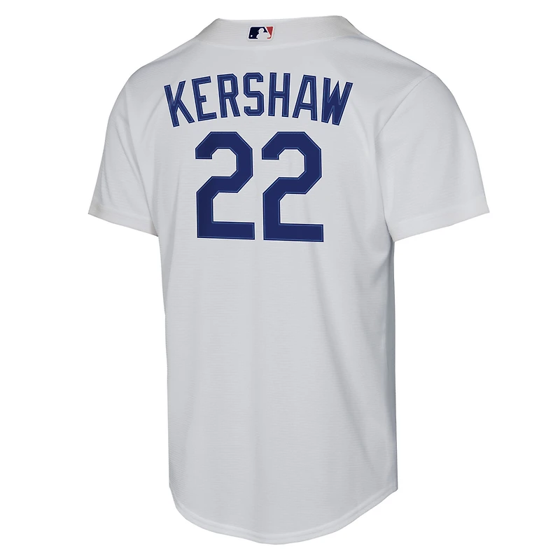 Maillot de joueur Nike Clayton Kershaw blanc Los Angeles Dodgers Home Replica 2.0 pour jeune