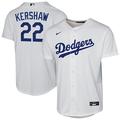 Maillot de joueur Nike Clayton Kershaw blanc Los Angeles Dodgers Home Replica 2.0 pour jeune