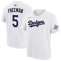 T-shirt Nike Freddie Freeman blanc Los Angeles Dodgers Collection Or 2026 pour enfant, nom et numéro