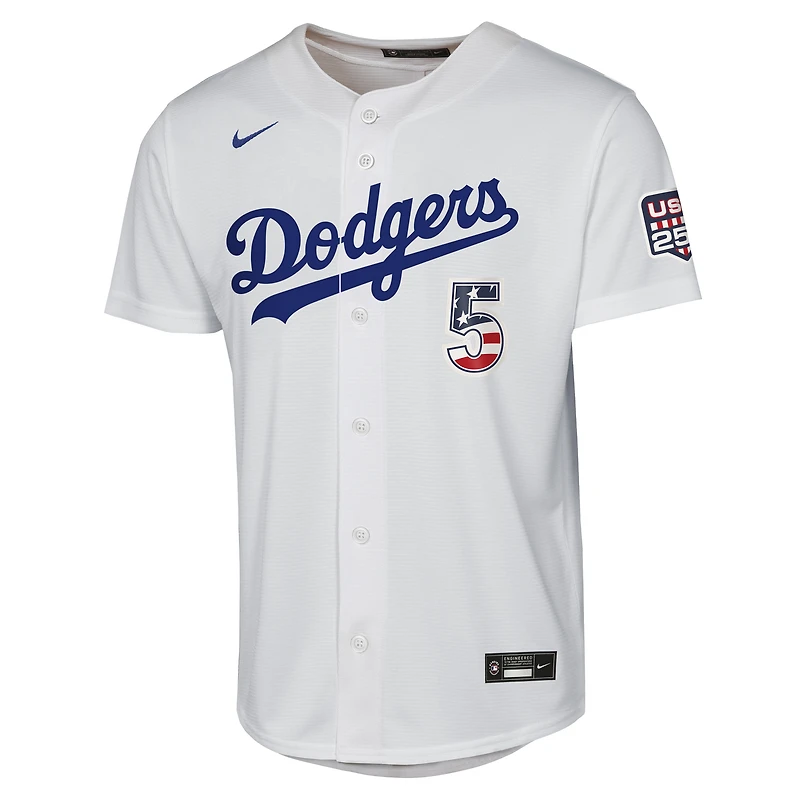 Youth Nike Freddie Freeman White Los Angeles Dodgers USA 250 Fourth of July Home Replica Jersey