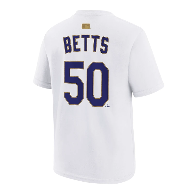 Youth Nike Mookie Betts White Los Angeles Dodgers 2026 Gold Collection Name & Number T-Shirt