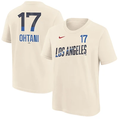 Youth Nike Shohei Ohtani Cream Los Angeles Dodgers 2024 City Connect Fuse Name & Number T-Shirt
