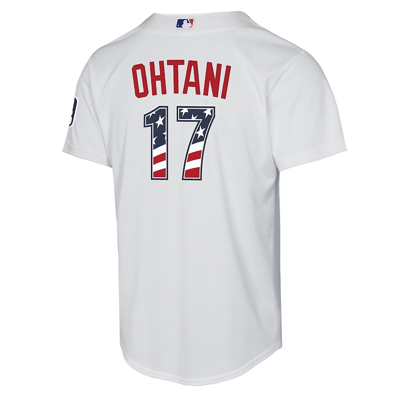 Maillot réplique domicile Nike Shohei Ohtani blanc Los Angeles Dodgers USA 250 pour enfant, édition spéciale 4 juillet