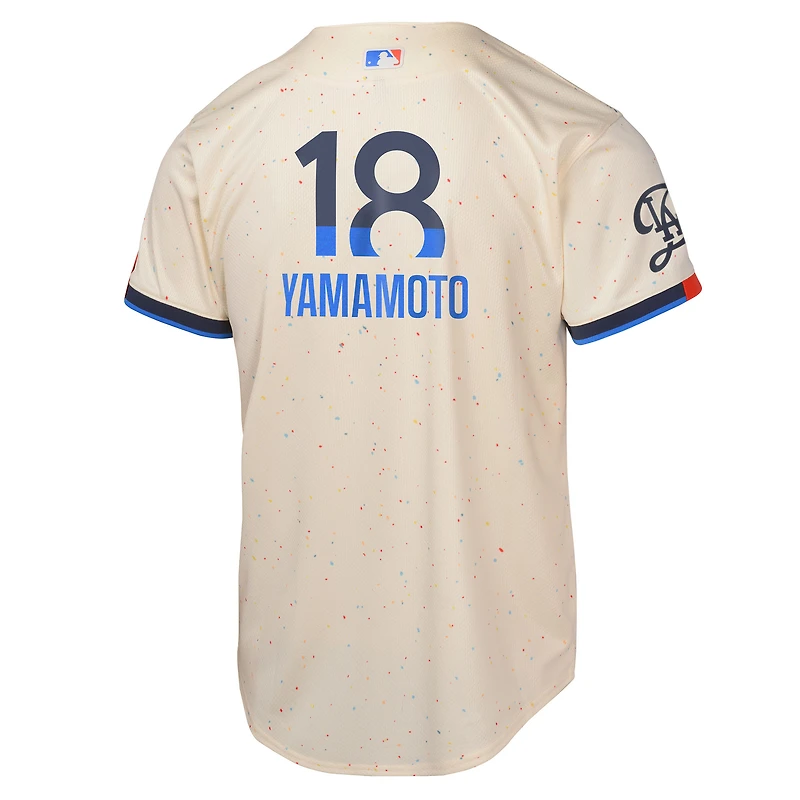 Maillot de joueur Nike Yoshinobu Yamamoto crème Los Angeles Dodgers 2024 City Connect Limited pour jeune