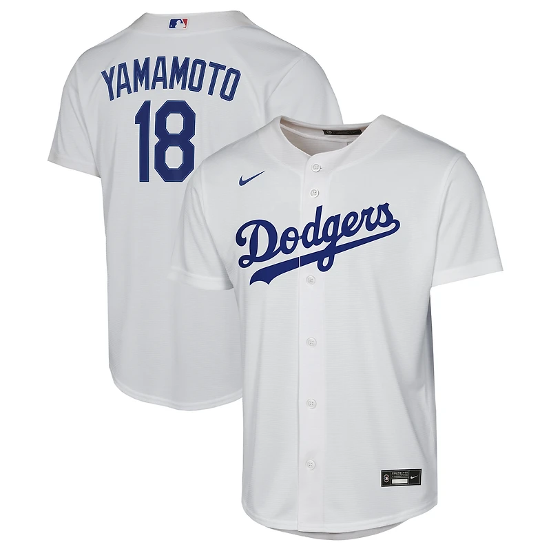 Youth Nike Yoshinobu Yamamoto White Los Angeles Dodgers Home Baseline Jersey
