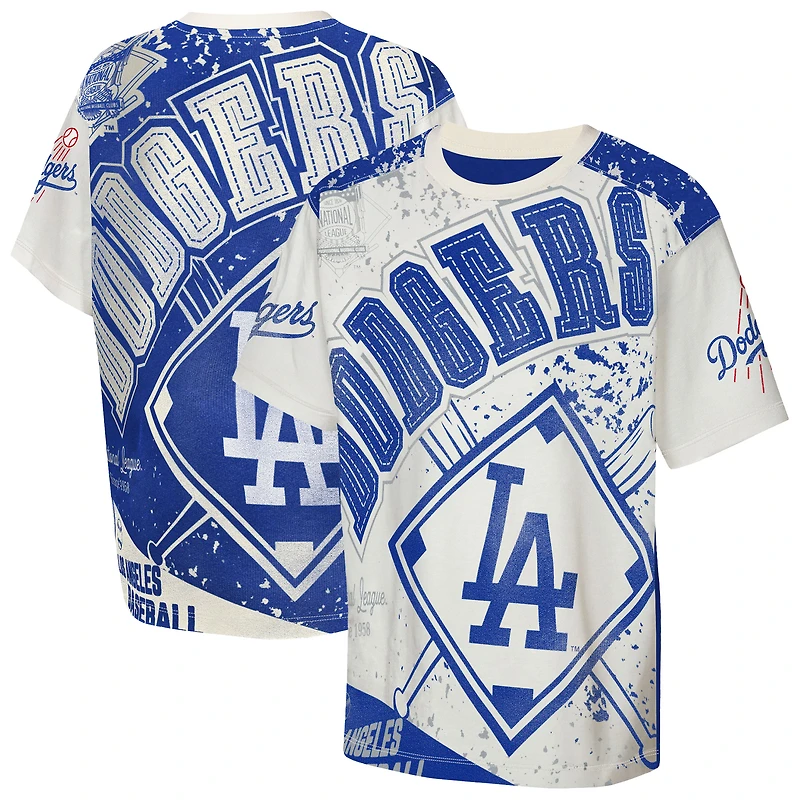 Youth Outerstuff Cream Los Angeles Dodgers Big League Top Player Bold All-Over-Print T-Shirt