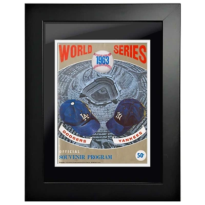 Série mondiale des Dodgers de Los Angeles contre les Yankees de New York 1963 - Couverture de programme encadrée de 12'' x 16''