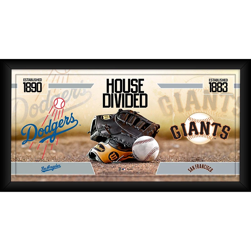 Collage de baseball encadré 10" x 20" des Dodgers de Los Angeles contre les Giants de San Francisco