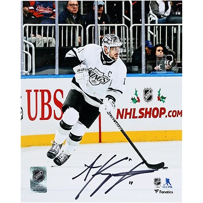 Maillot alternatif blanc autographié de 8" x 10" par Anze Kopitar des Los Angeles Kings avec photo de la rondelle