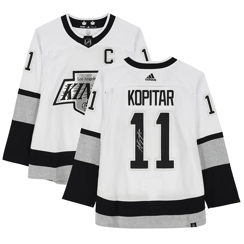 Maillot authentique adidas blanc dédicacé par Anze Kopitar des Los Angeles Kings