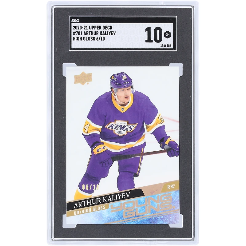 Arthur Kaliyev Los Angeles Kings 2020-21 Upper Deck Extended Series Young Guns UD High Gloss #701 #6/10 SGC Authentifié 10 Carte Rookie