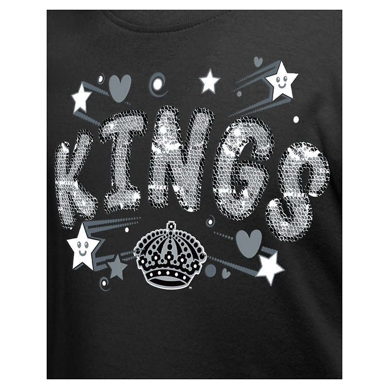 T-shirt à paillettes noir pour fille New Era Los Angeles Kings