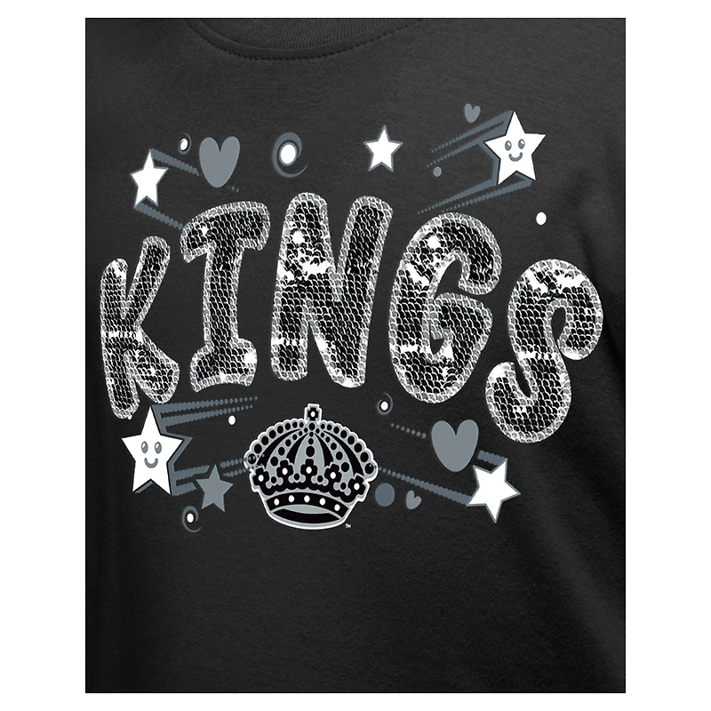 Girl's Youth New Era  Black Los Angeles Kings Flip Sequin T-Shirt