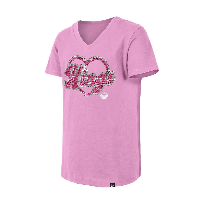 Girl's Youth New Era  Pink Los Angeles Kings Flip Sequin V-Neck T-Shirt