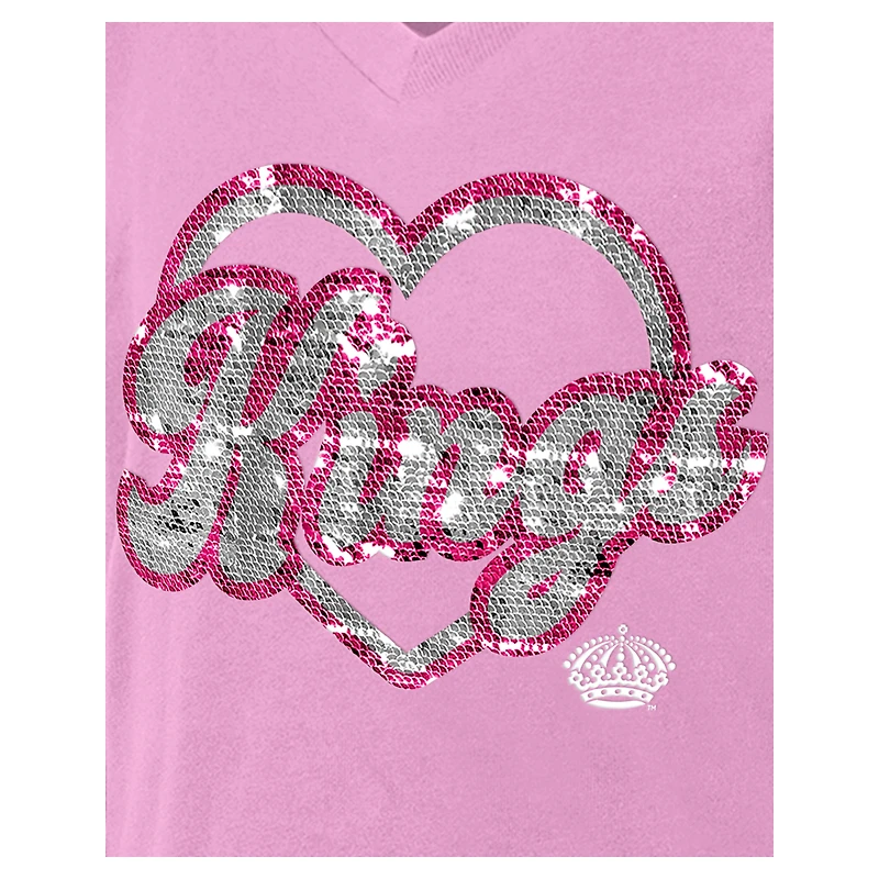 T-shirt à col en V sequins roses Los Angeles Kings de New Era pour fille